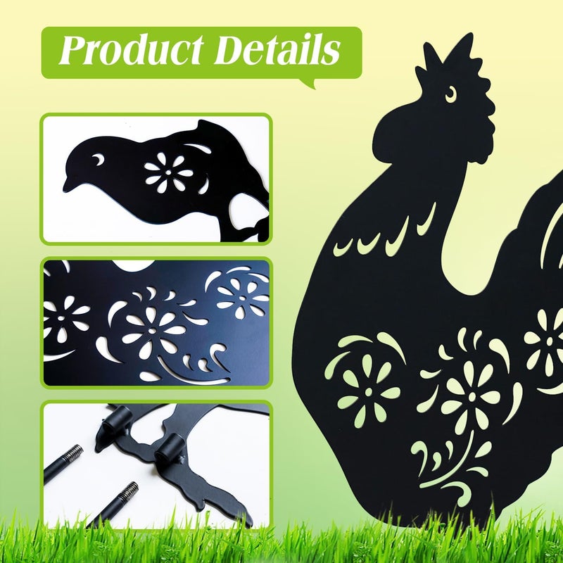 EZTZEN Chicken Metal Garden Stakes Decorative,Chicken Gifts for Women/Men/Chicken Lovers Gifts,Black Chicken Silhouette Statues Garden Decor for Outside,Outdoor Decor,Yard Art,Patio,Lawn Ornaments - Image 4